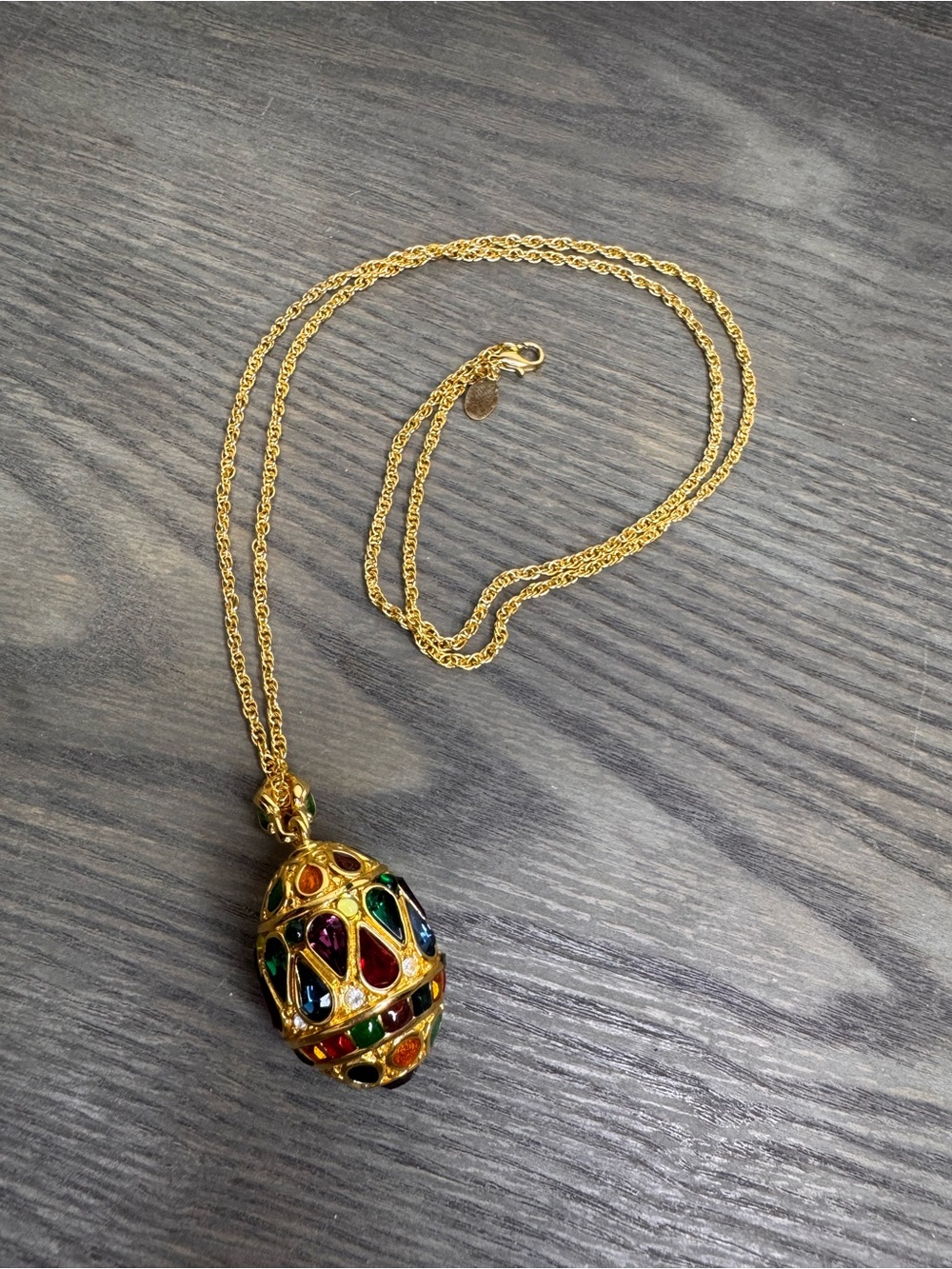 Joan Rivers Gold-Tone Multicolor Faberge Jeweled Egg Pendant Necklace